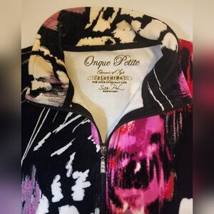 Velour Zip-Up Pink-White-Black Floral Jacket